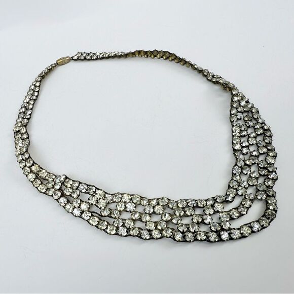Antique 1920s French Paste Collar Necklace w/ Prong-Set Faceted Czech Glass - Picture 1 of 12